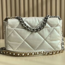 CHANEL 19 FLAP LARGE HANDBAG White AS1161