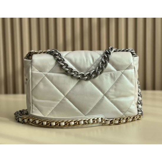 CHANEL 19 FLAP LARGE HANDBAG White AS1161