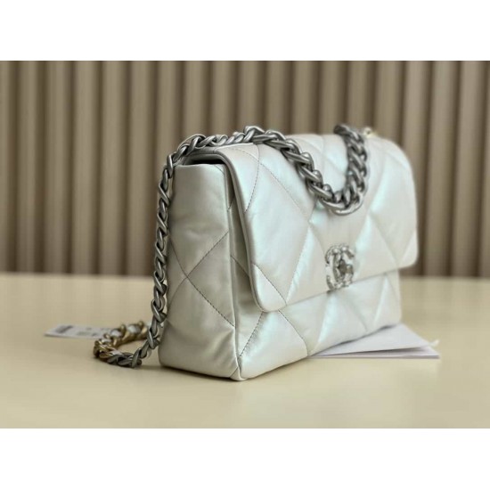 CHANEL 19 FLAP LARGE HANDBAG White AS1161