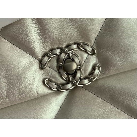 CHANEL 19 FLAP LARGE HANDBAG White AS1161