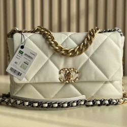 CHANEL 19 FLAP LARGE HANDBAG White AS1161