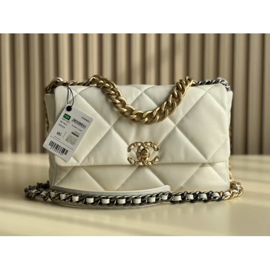 CHANEL 19 FLAP LARGE HANDBAG White AS1161