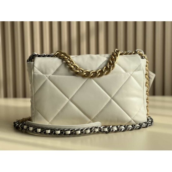 CHANEL 19 FLAP LARGE HANDBAG White AS1161