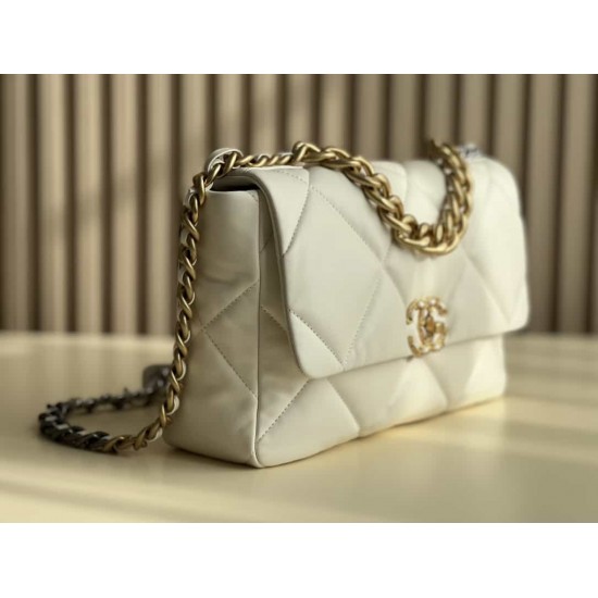 CHANEL 19 FLAP LARGE HANDBAG White AS1161