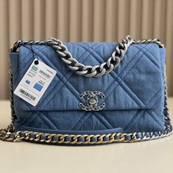 CHANEL 19 FLAP LARGE HANDBAG Denim AS1161