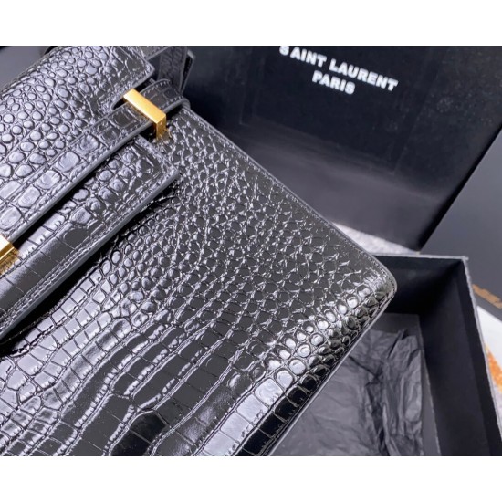 YSL MANHATTAN IN CROCODILE-EMBOSSED SHINY LEATHER BAG 579271