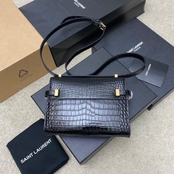 YSL MANHATTAN Crocodile Embossed Mini Leather Bag 727766