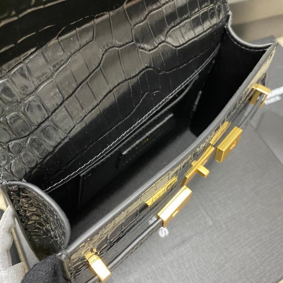 YSL MANHATTAN Crocodile Embossed Mini Leather Bag 727766