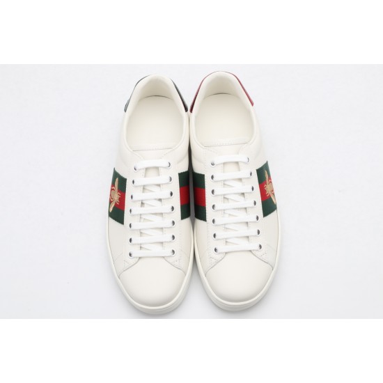 GUCCI Ace Web-Trim Bee Sneakers  White Leather Embroidered Ace Sneakers