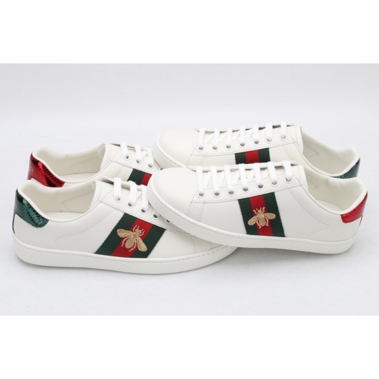 GUCCI Ace Web-Trim Bee Sneakers  White Leather Embroidered Ace Sneakers