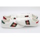 GUCCI Ace Web-Trim Bee Sneakers  White Leather Embroidered Ace Sneakers