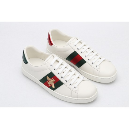 GUCCI Ace Web-Trim Bee Sneakers  White Leather Embroidered Ace Sneakers