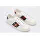 GUCCI Ace Web-Trim Bee Sneakers  White Leather Embroidered Ace Sneakers