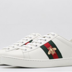 GUCCI Ace Web-Trim Bee Sneakers  White Leather Embroidered Ace Sneakers