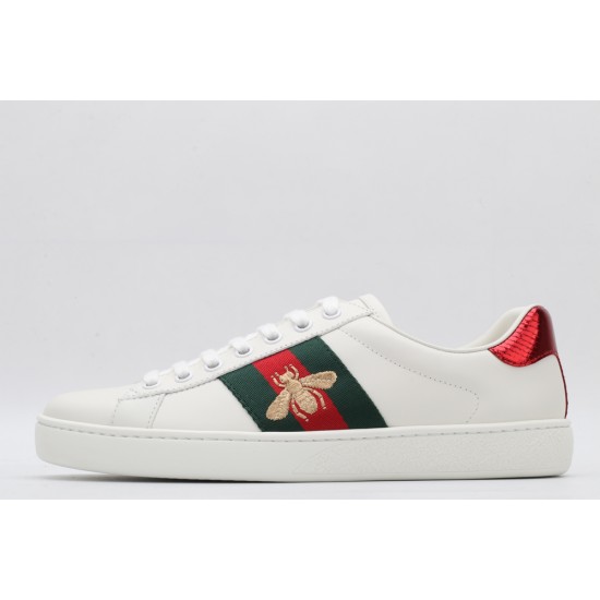 GUCCI Ace Web-Trim Bee Sneakers  White Leather Embroidered Ace Sneakers