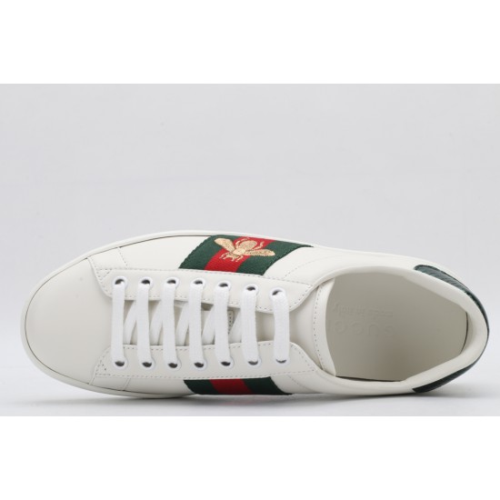 GUCCI Ace Web-Trim Bee Sneakers  White Leather Embroidered Ace Sneakers