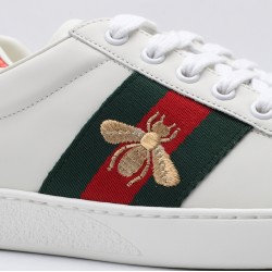 GUCCI Ace Web-Trim Bee Sneakers  White Leather Embroidered Ace Sneakers