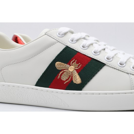 GUCCI Ace Web-Trim Bee Sneakers  White Leather Embroidered Ace Sneakers