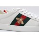 GUCCI Ace Web-Trim Bee Sneakers  White Leather Embroidered Ace Sneakers