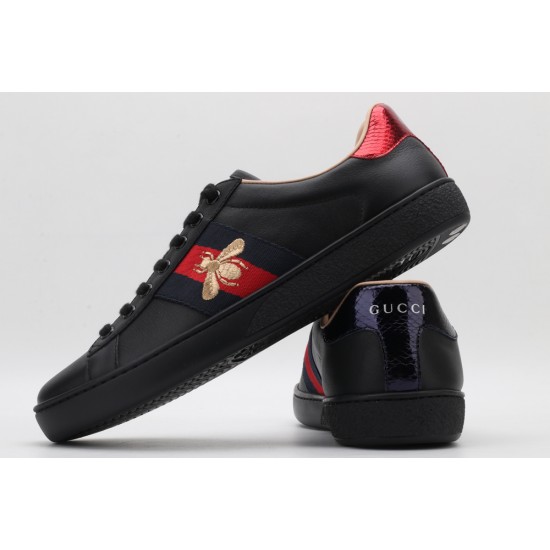 GUCCI Ace Bee-Embroidered Sneakers Black Leather Ace Embroidered Sneakers 