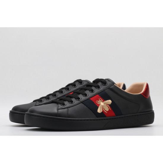 GUCCI Ace Bee-Embroidered Sneakers Black Leather Ace Embroidered Sneakers 