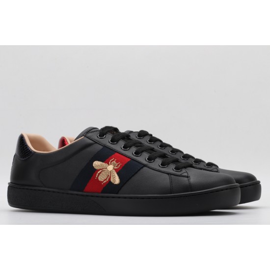 GUCCI Ace Bee-Embroidered Sneakers Black Leather Ace Embroidered Sneakers 