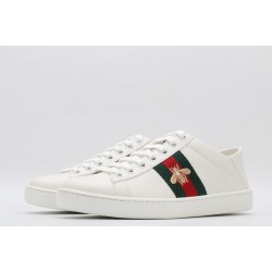 GUCCI Ace Web-Trim Bee Sneakers  White Leather Embroidered Ace Sneakers