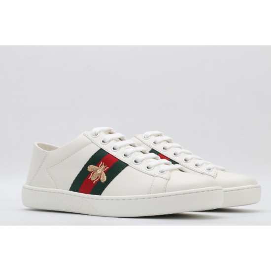 GUCCI Ace Web-Trim Bee Sneakers  White Leather Embroidered Ace Sneakers