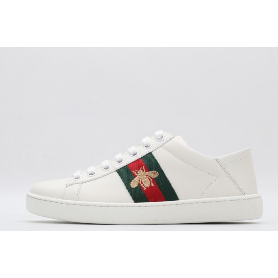 GUCCI Ace Web-Trim Bee Sneakers  White Leather Embroidered Ace Sneakers