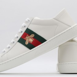 GUCCI Ace Web-Trim Bee Sneakers  White Leather Embroidered Ace Sneakers