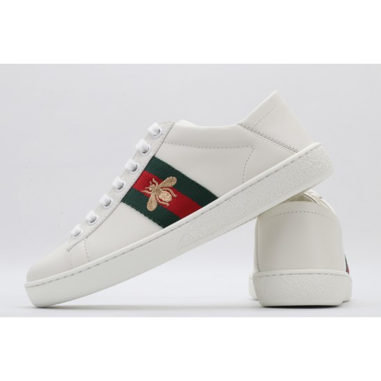 GUCCI Ace Web-Trim Bee Sneakers  White Leather Embroidered Ace Sneakers