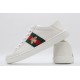 GUCCI Ace Web-Trim Bee Sneakers  White Leather Embroidered Ace Sneakers