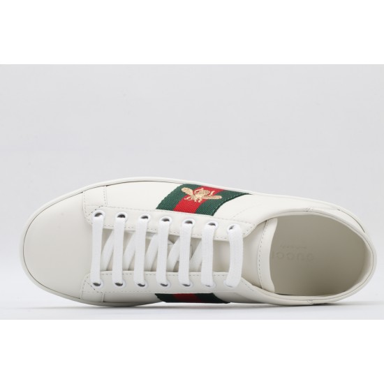 GUCCI Ace Web-Trim Bee Sneakers  White Leather Embroidered Ace Sneakers