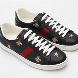 GUCCI Ace Bee Sneakers Black Leather Ace Embroidered Sneakers